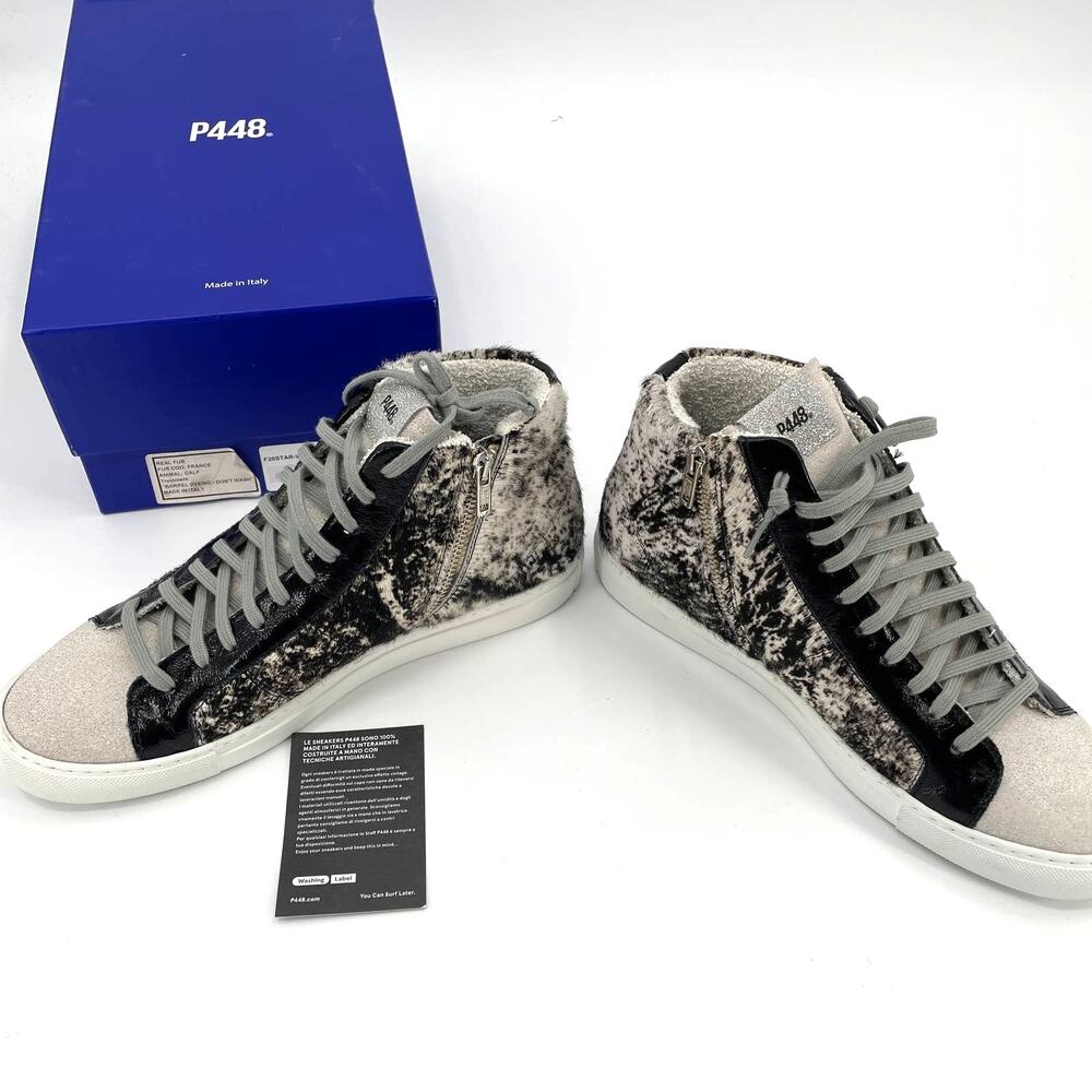 New P448 Cow Print Star High-Top Sneaker // 10.5 - Picture 4 of 11